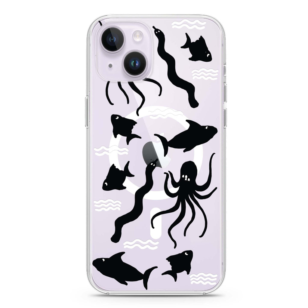 Water, Ocean and Sea Animals iPhone 14 Magsafe 兼容水晶透明保護殼