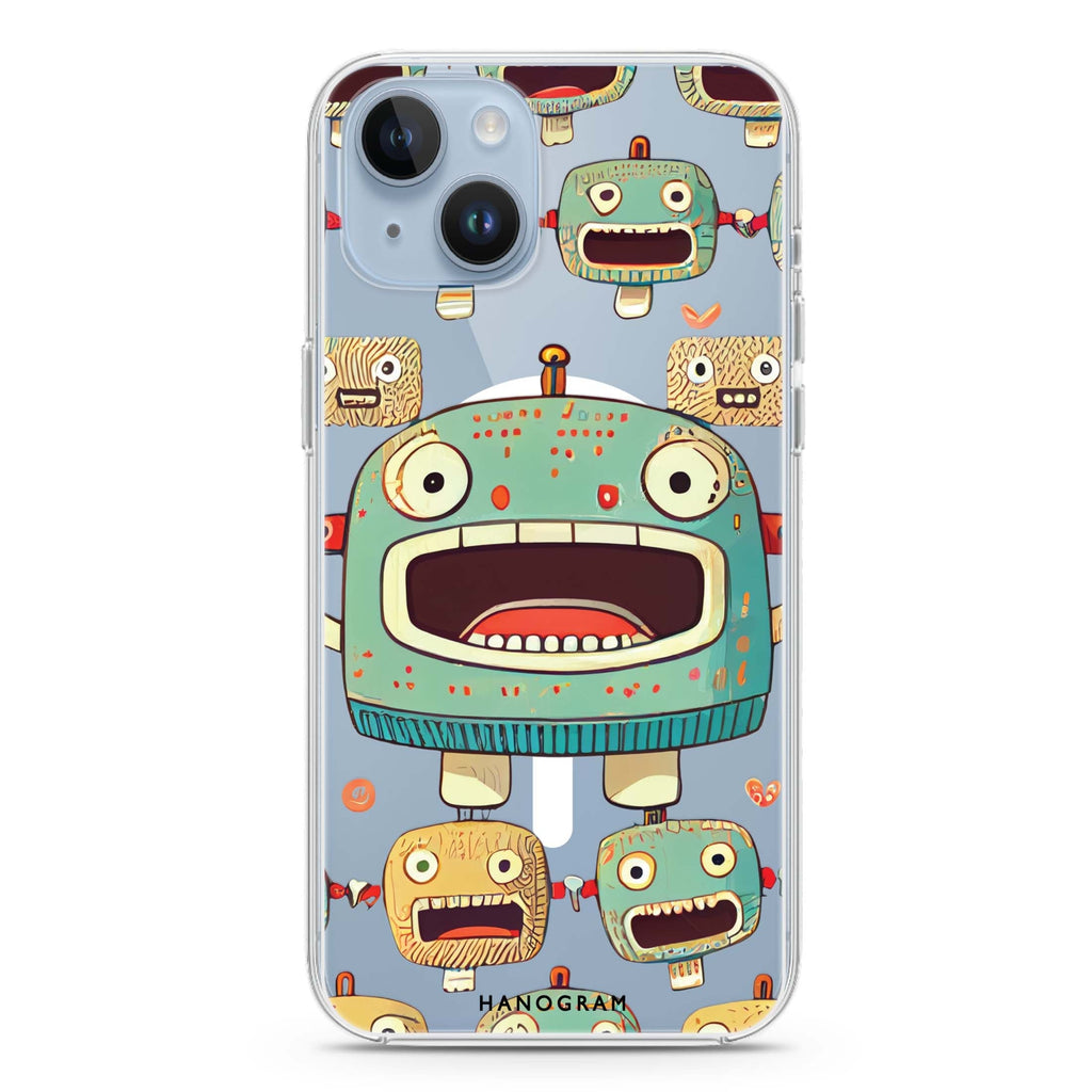 Cute robots iPhone 14 Plus Magsafe 兼容水晶透明保護殼