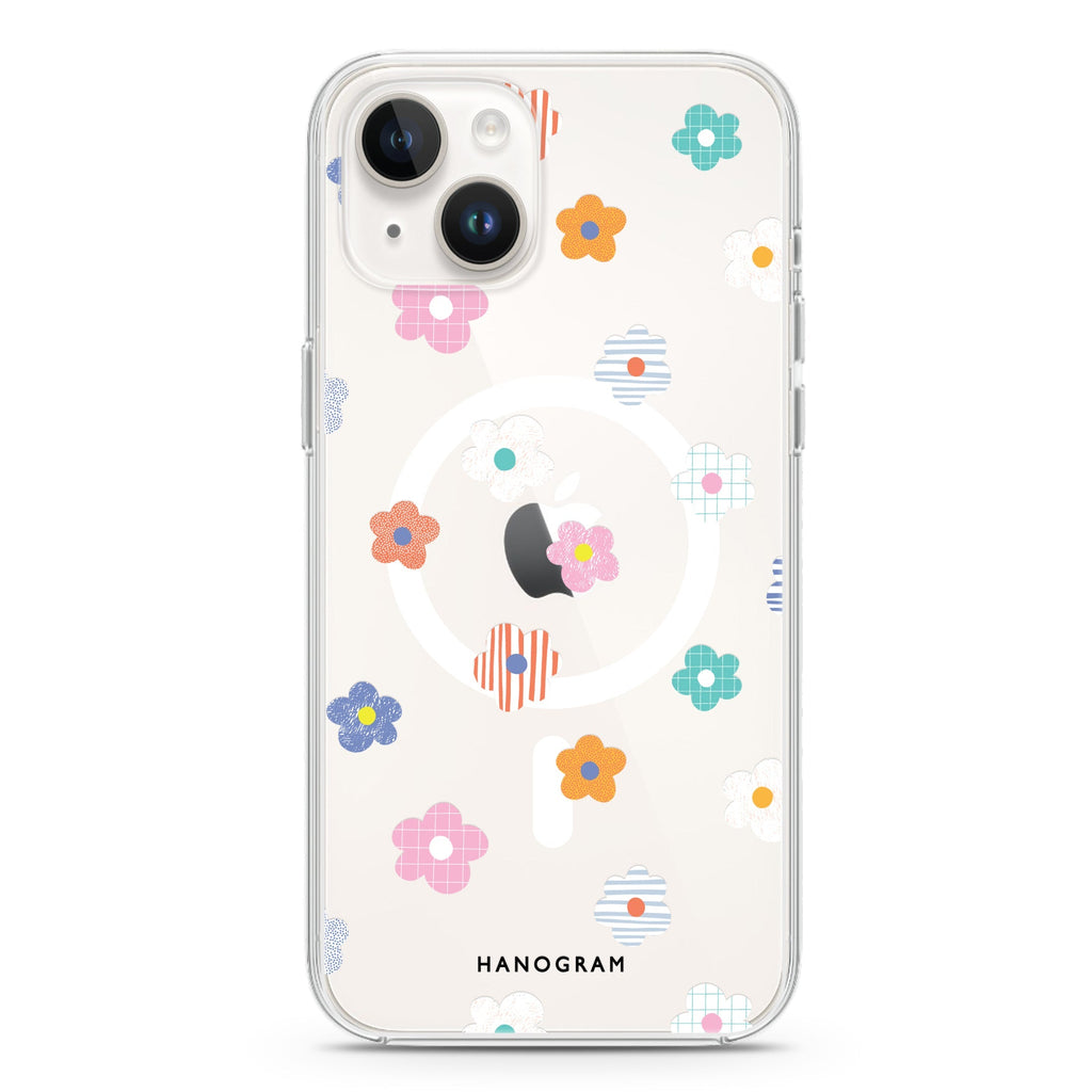 Floral Pattern iPhone 14 Plus Magsafe 兼容水晶透明保護殼