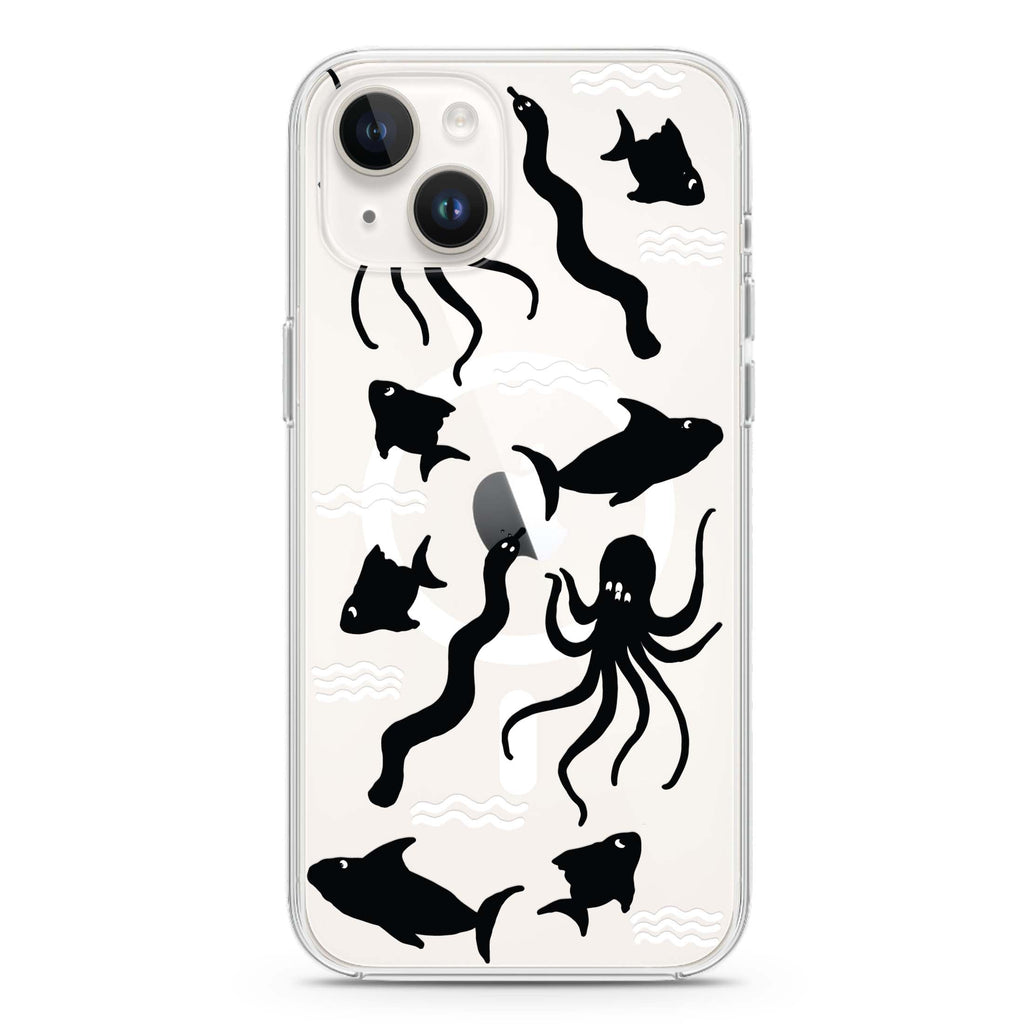 Water, Ocean and Sea Animals iPhone 14 Plus Magsafe 兼容水晶透明保護殼