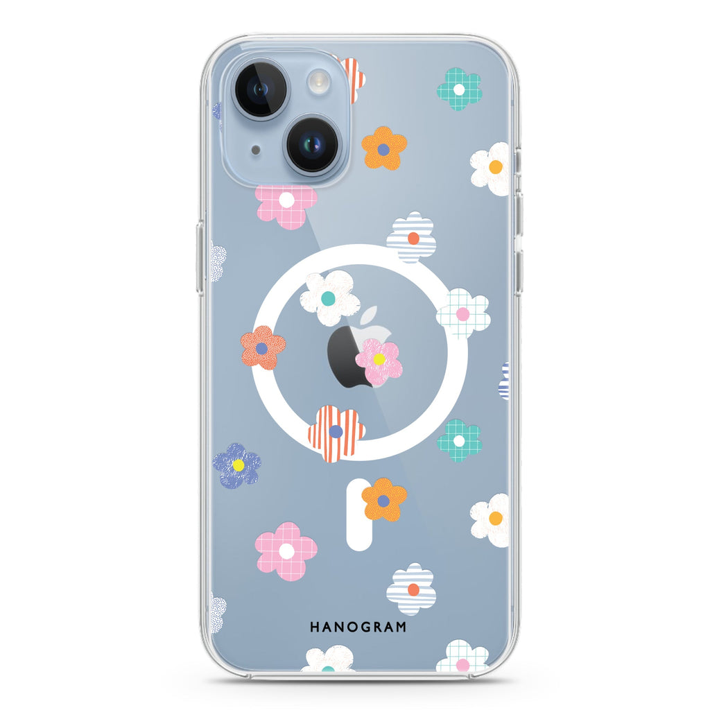 Floral Pattern iPhone 14 Magsafe 兼容水晶透明保護殼