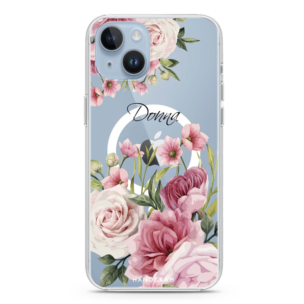 Beautiful Flowers iPhone 14 Plus Magsafe 兼容水晶透明保護殼