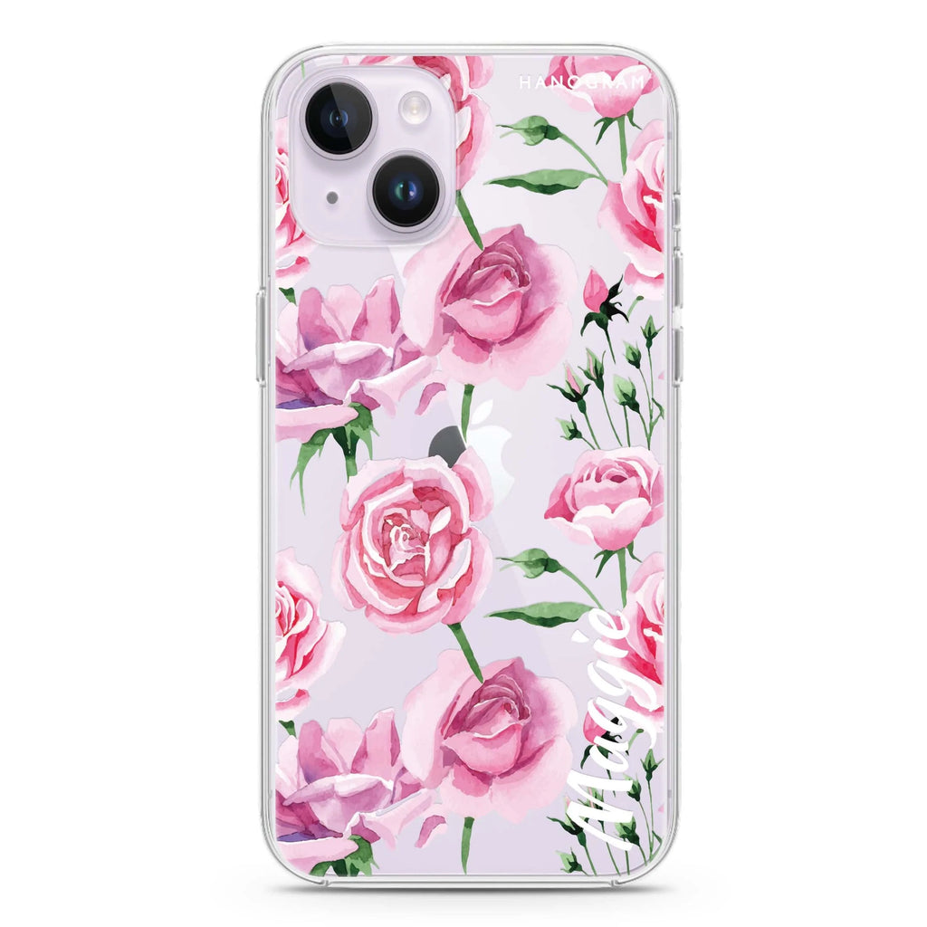 Pink Rose iPhone 14 水晶透明保護殼