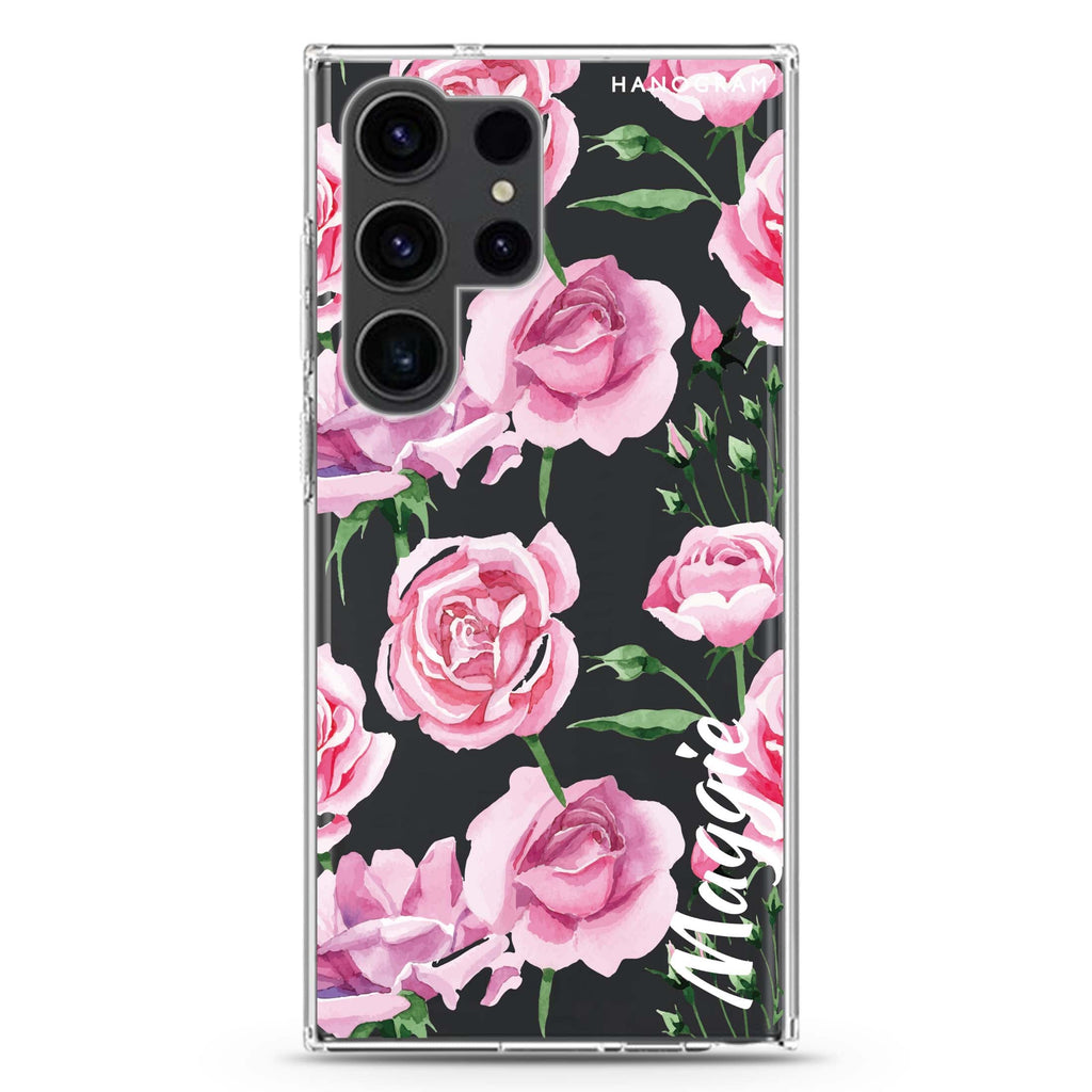 Pink Rose Samsung Galaxy Ultra 可加名字透明保護殼，適用 S26/S25/S24/S23 Ultra，圖1