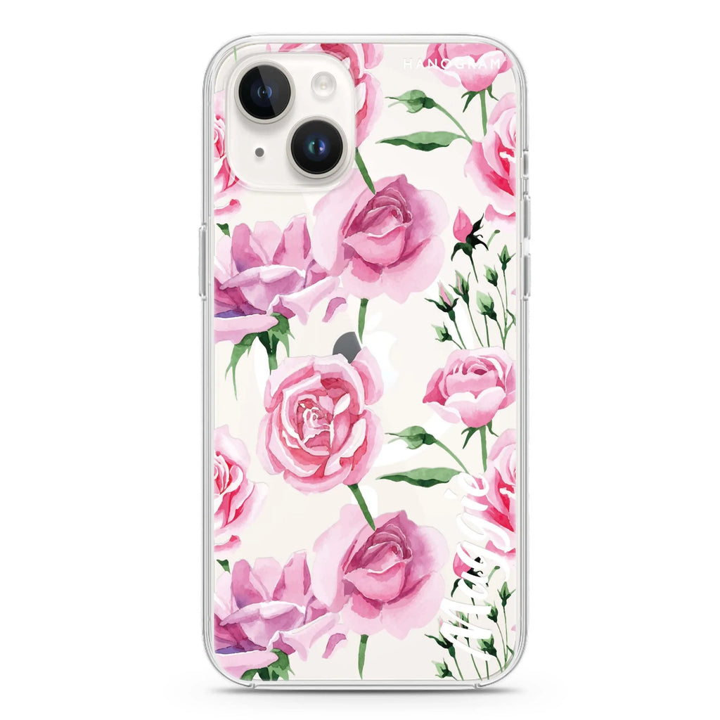 Pink Rose iPhone 14 Magsafe 兼容水晶透明保護殼