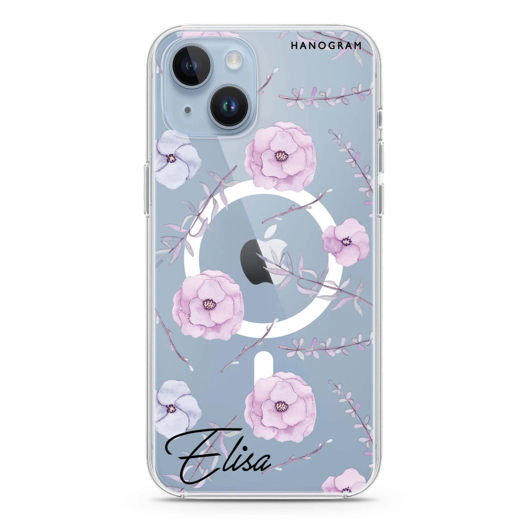 Vibrant Floral iPhone 14 Plus Magsafe 兼容水晶透明保護殼