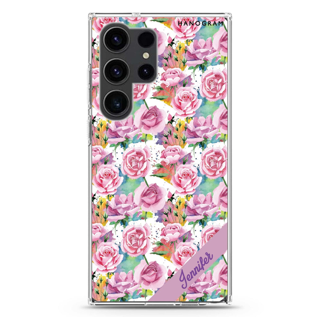 Colorful Rose Samsung Galaxy Ultra 可加名字透明保護殼，適用 S26/S25/S24/S23 Ultra，圖1