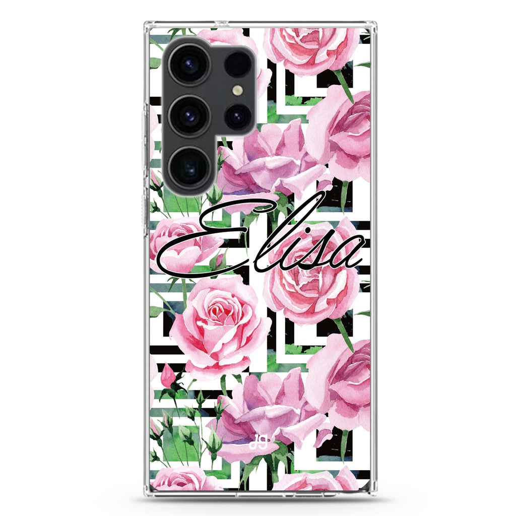 Rose Checkered Samsung Galaxy Ultra 可加名字透明保護殼，適用 S26/S25/S24/S23 Ultra，圖1