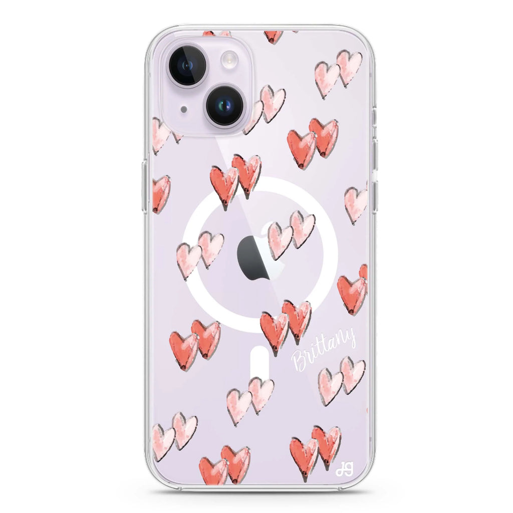 Double Heart iPhone 14 Plus Magsafe 兼容水晶透明保護殼