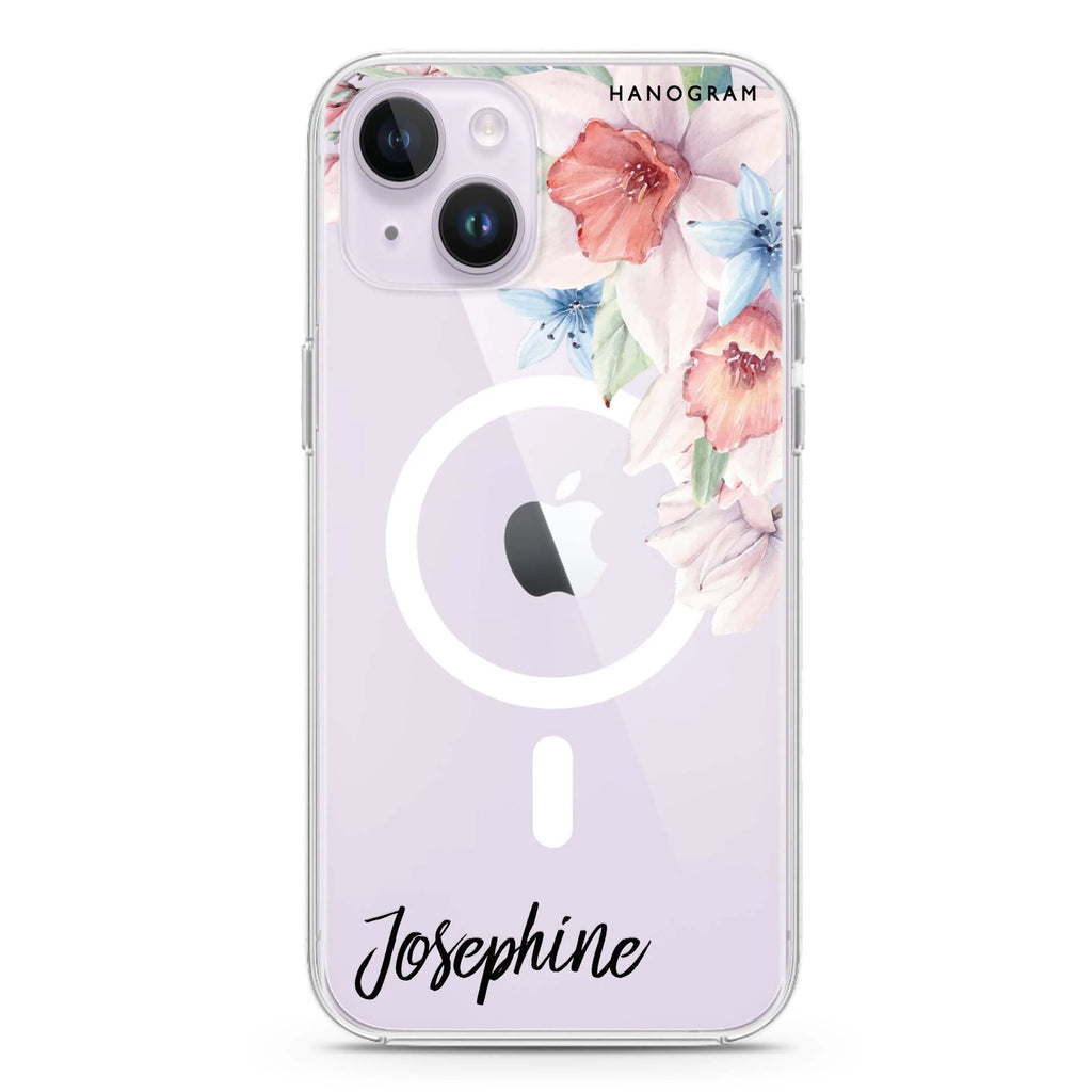 Glamour Floral iPhone 14 Plus Magsafe 兼容水晶透明保護殼