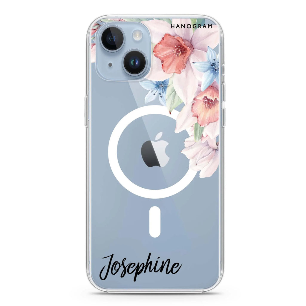 Glamour Floral iPhone 14 Magsafe 兼容水晶透明保護殼