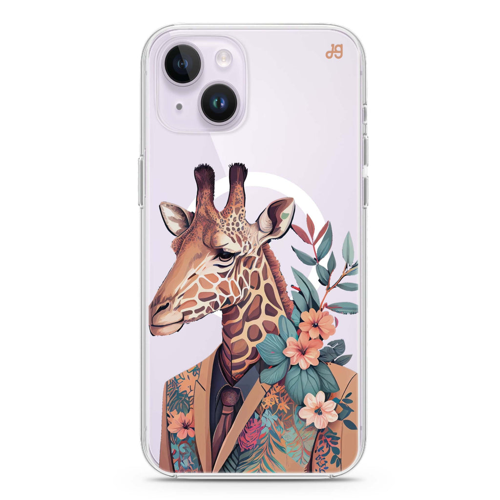 Giraffe & floral iPhone 14 Magsafe 兼容水晶透明保護殼