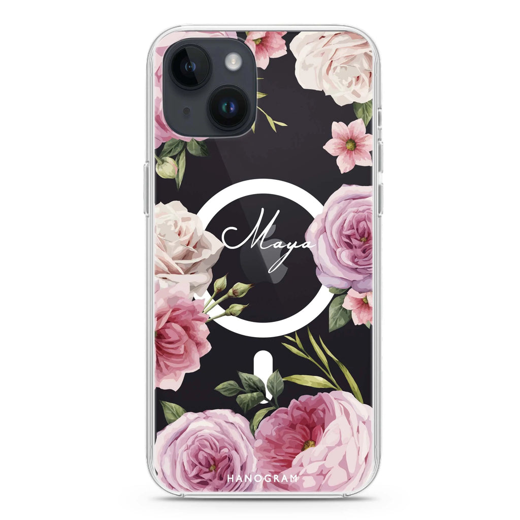 Beautiful Pretty Floral iPhone 14 Plus Magsafe 兼容水晶透明保護殼