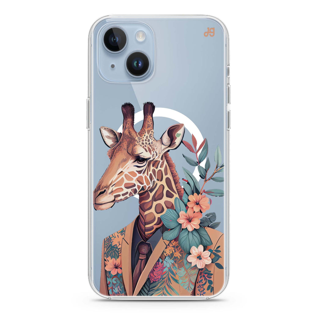 Giraffe & floral iPhone 14 Plus Magsafe 兼容水晶透明保護殼