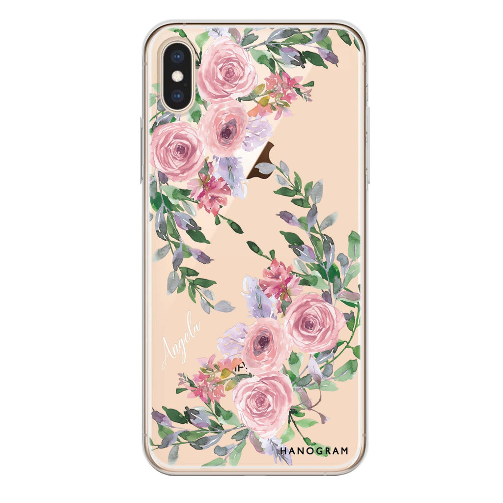 Lucy Watercolor Rose iPhone XS 水晶透明保護殼