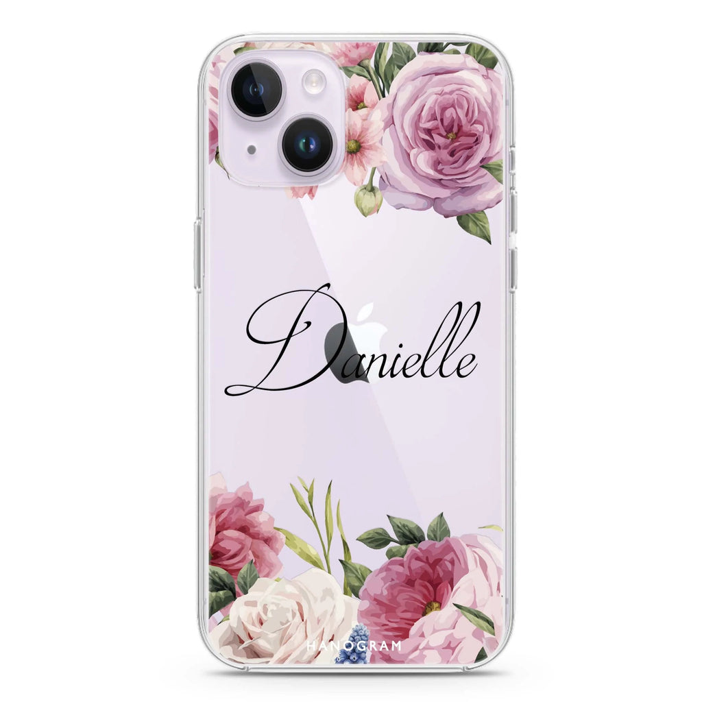 Light Pink Floral iPhone 14 plus 水晶透明保護殼