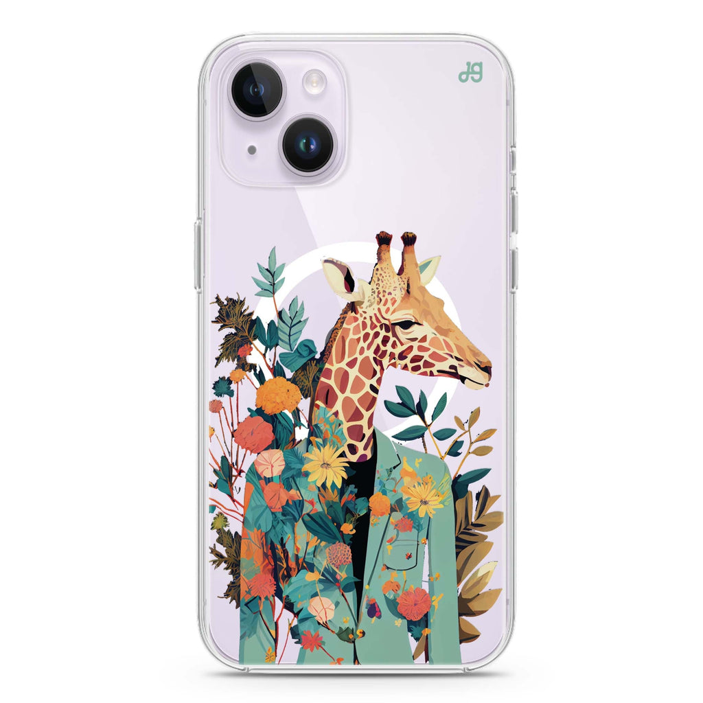 Giraffe & floral iPhone 14 Magsafe 兼容水晶透明保護殼