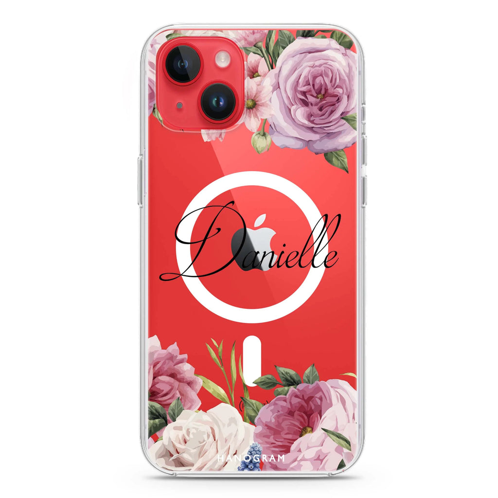 Light Pink Floral iPhone 14 Plus Magsafe 兼容水晶透明保護殼