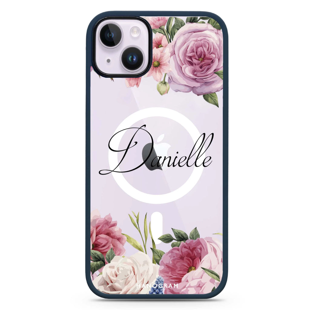 Light Pink Floral iPhone 14 Plus Magsafe 兼容防衝擊保護殼