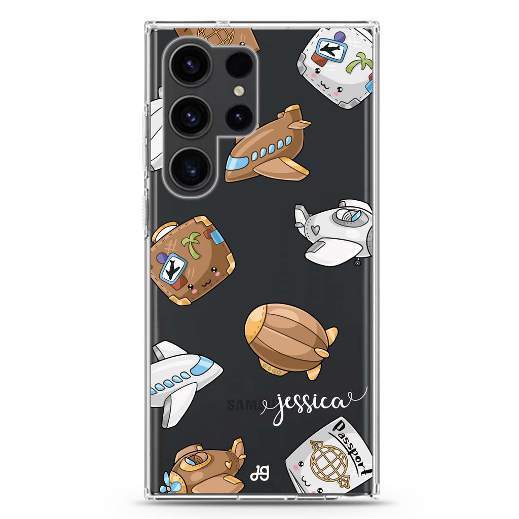 Cartoon AirPlane Samsung Galaxy Ultra 可加名字透明保護殼，適用 S26/S25/S24/S23 Ultra，圖1