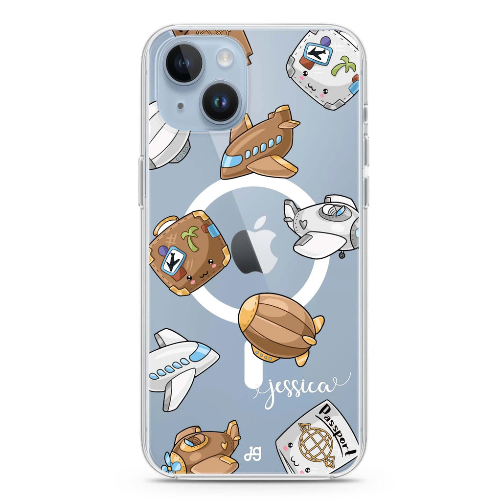 Cartoon AirPlane iPhone 14 Magsafe 兼容水晶透明保護殼