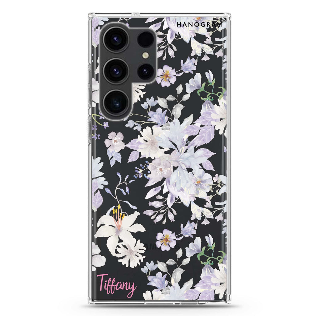 Serene Flowers Pattern Samsung Galaxy Ultra 可加名字透明保護殼，適用 S26/S25/S24/S23 Ultra，圖1