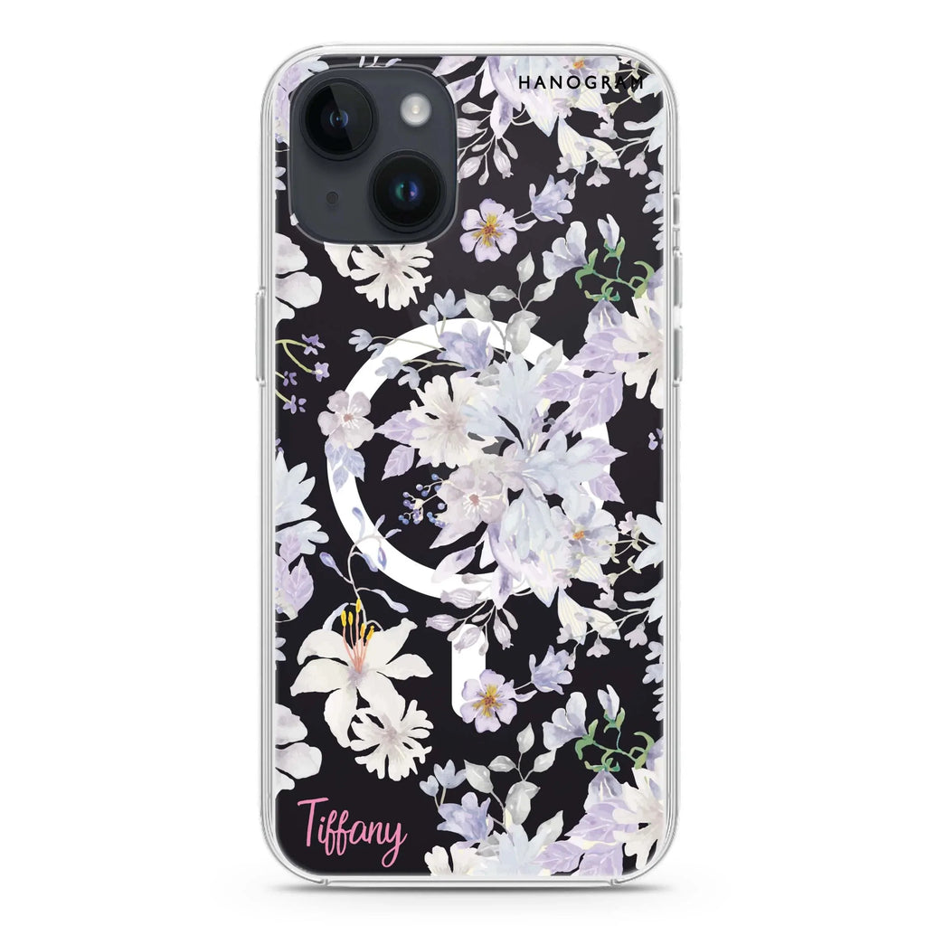 Serene Flowers Pattern iPhone 14 Magsafe 兼容水晶透明保護殼