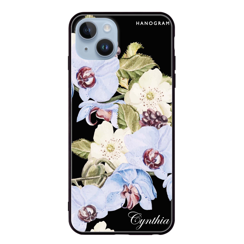 Light Blue Floral iPhone 14 超薄強化玻璃殻