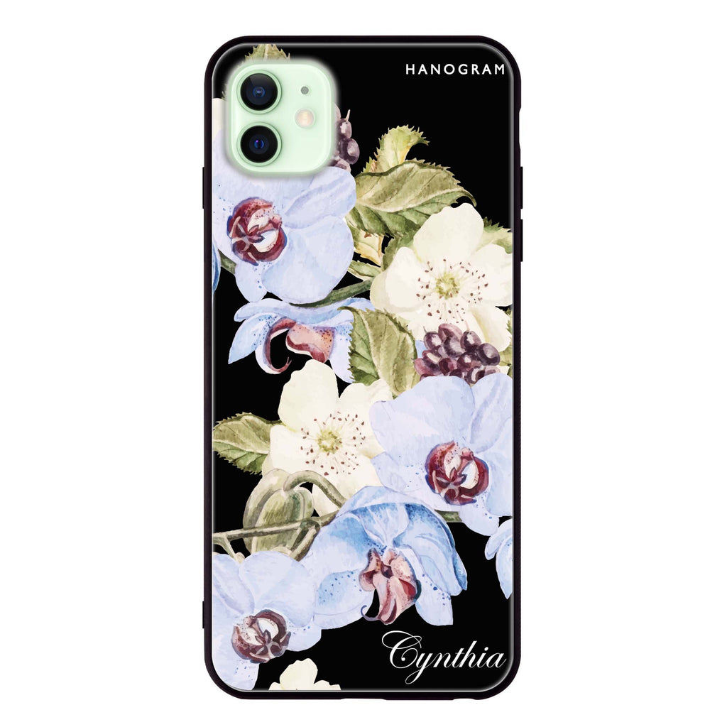 Light Blue Floral iPhone 12 超薄強化玻璃殻
