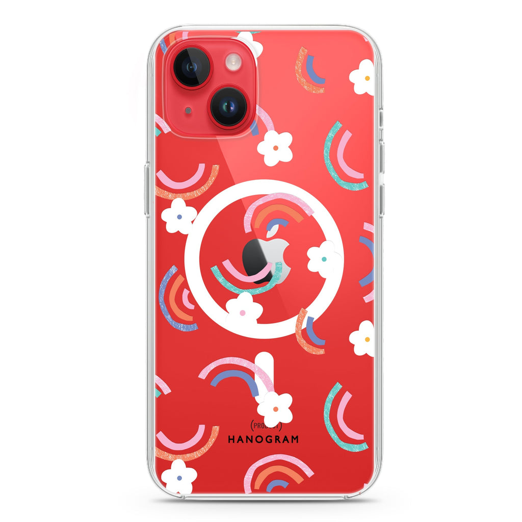 Rainbow Floral iPhone 14 Plus Magsafe 兼容水晶透明保護殼