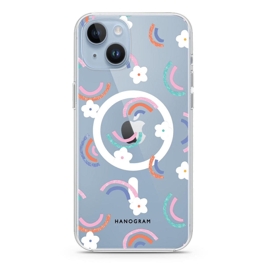 Rainbow Floral iPhone 14 Magsafe 兼容水晶透明保護殼