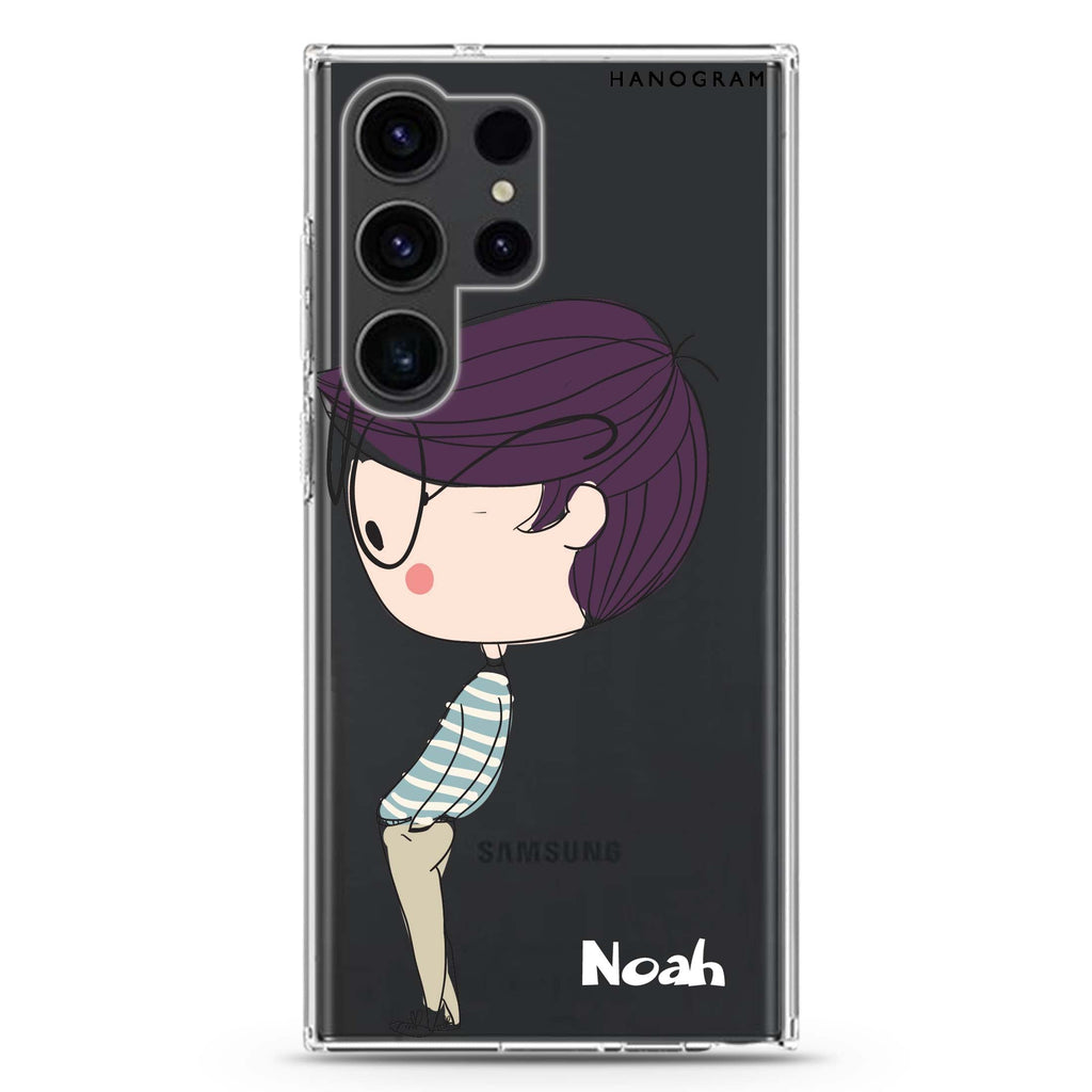 Boy kissing Samsung Galaxy Ultra 可加名字透明保護殼，適用 S26/S25/S24/S23 Ultra，圖1