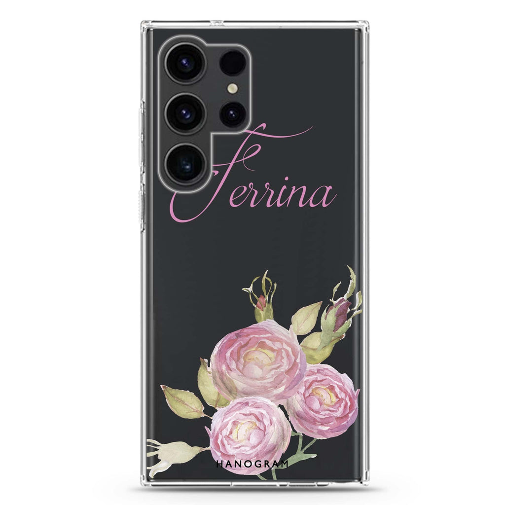 Three Watercolor Flowers Samsung Galaxy Ultra 可加名字透明保護殼，適用 S26/S25/S24/S23 Ultra，圖1