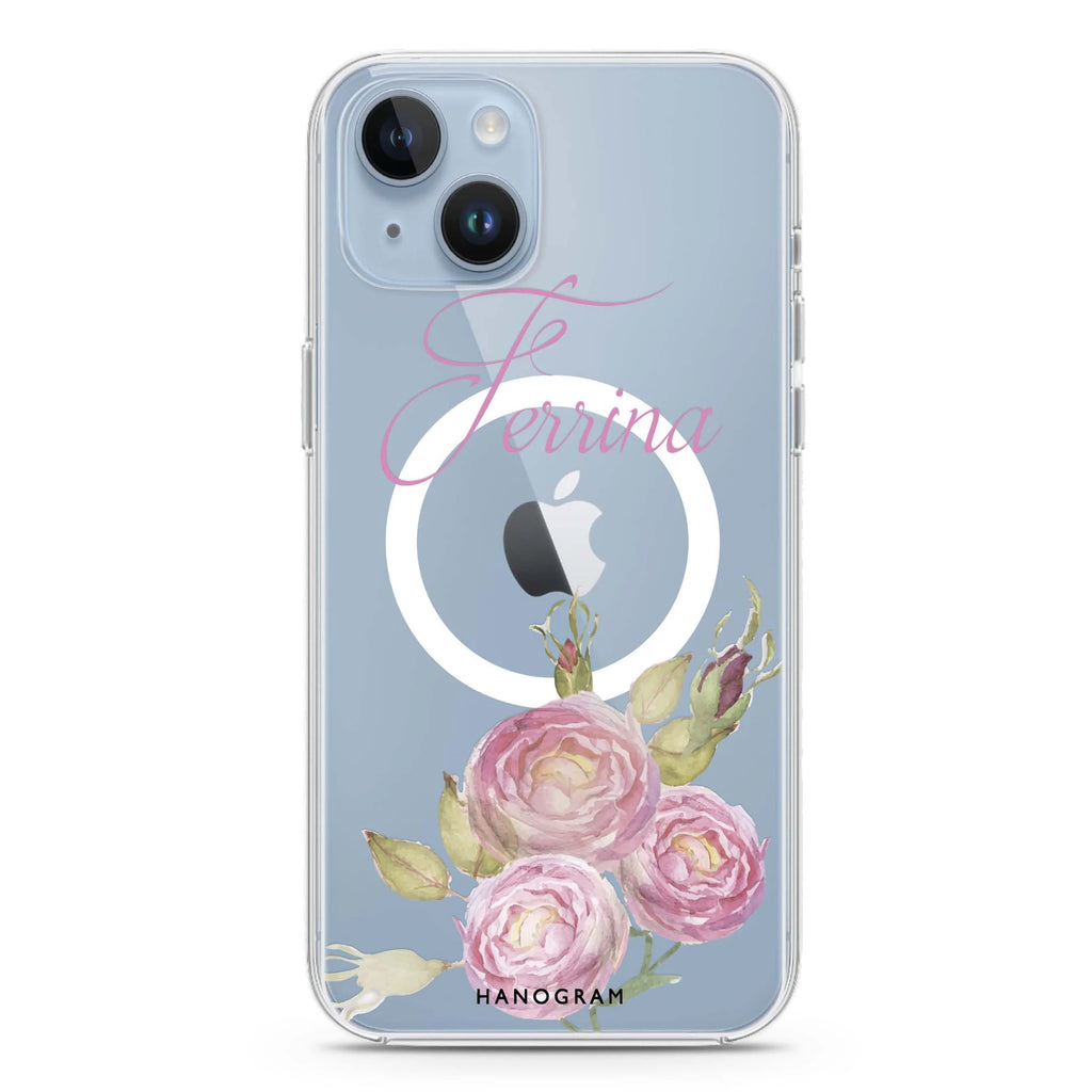 Three Watercolor Flowers iPhone 14 Plus Magsafe 兼容水晶透明保護殼