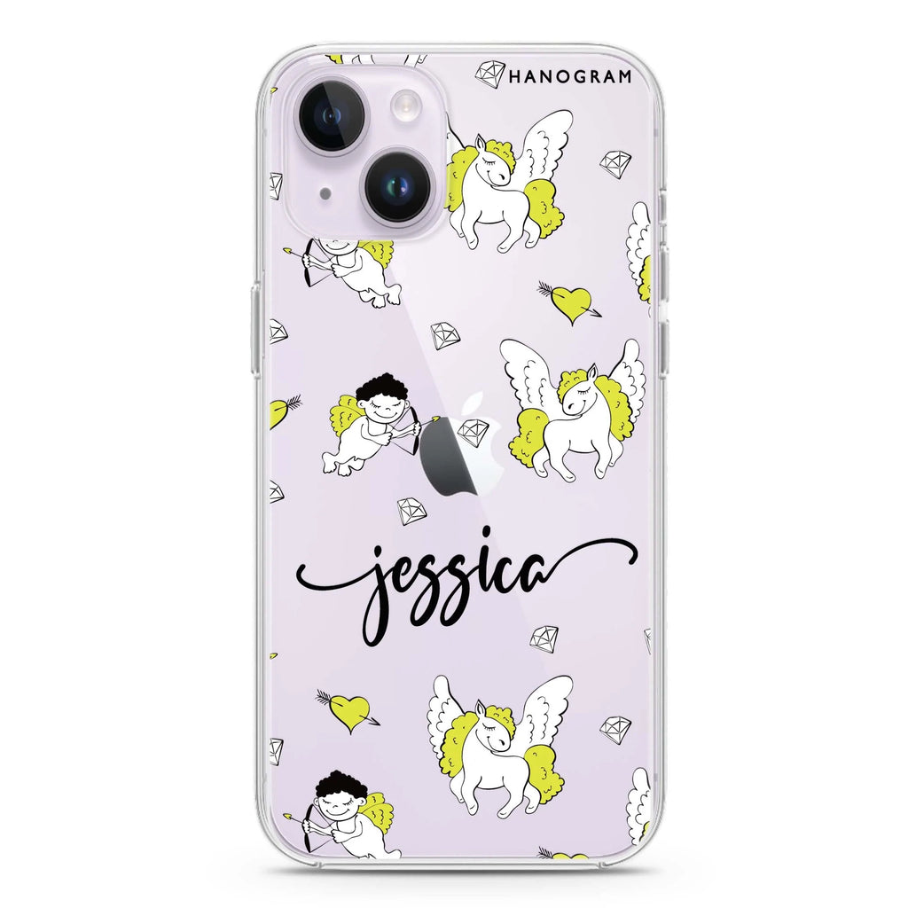 Angel & Unicorn Custom iPhone 14 水晶透明保護殼