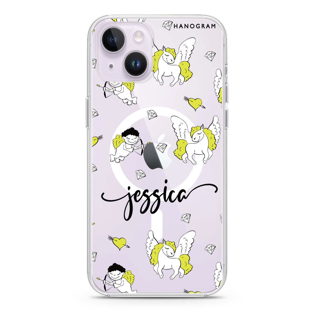 Angel & Unicorn Custom iPhone 14 Plus Magsafe 兼容水晶透明保護殼