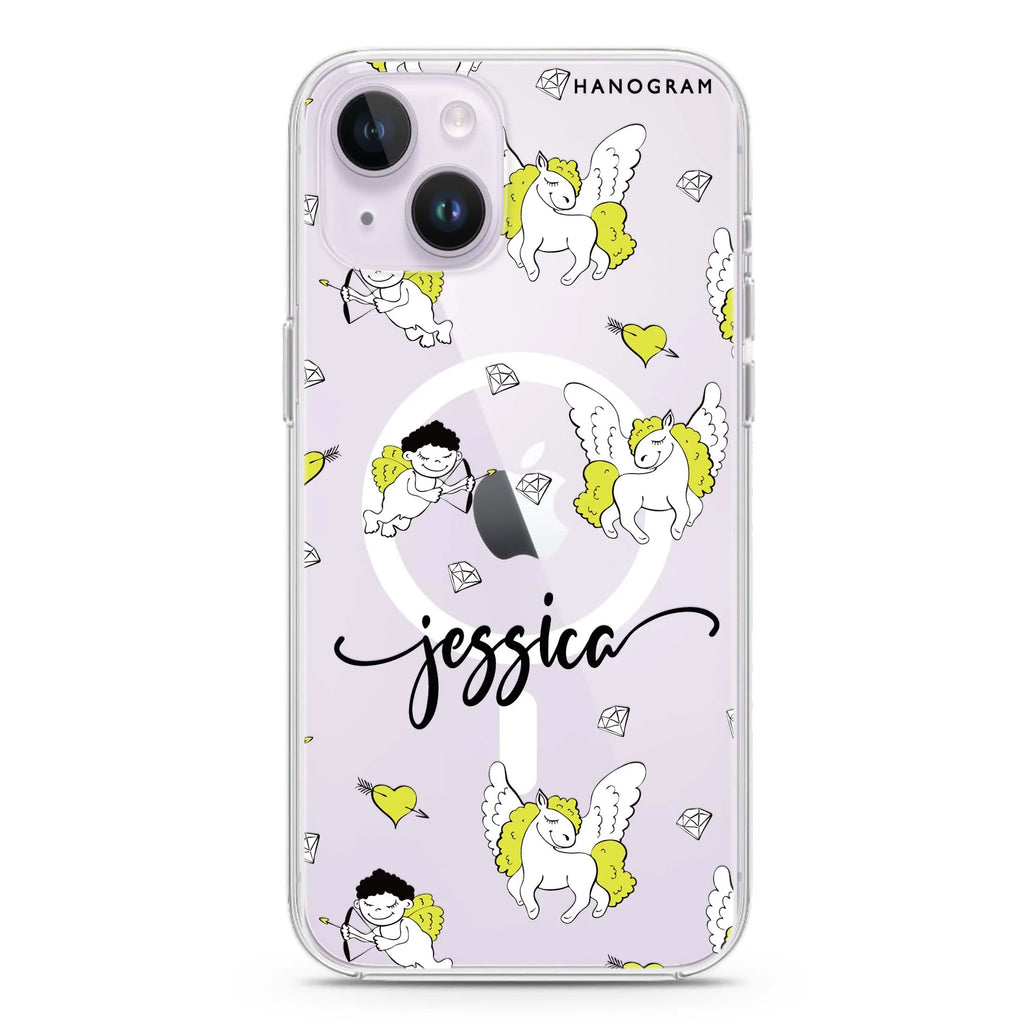 Angel & Unicorn Custom iPhone 14 Magsafe 兼容水晶透明保護殼