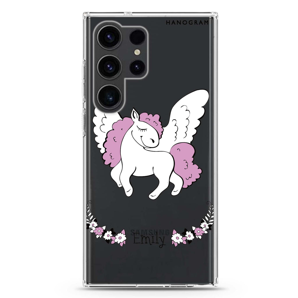 White Unicorn Samsung Galaxy Ultra 可加名字透明保護殼，適用 S26/S25/S24/S23 Ultra，圖1