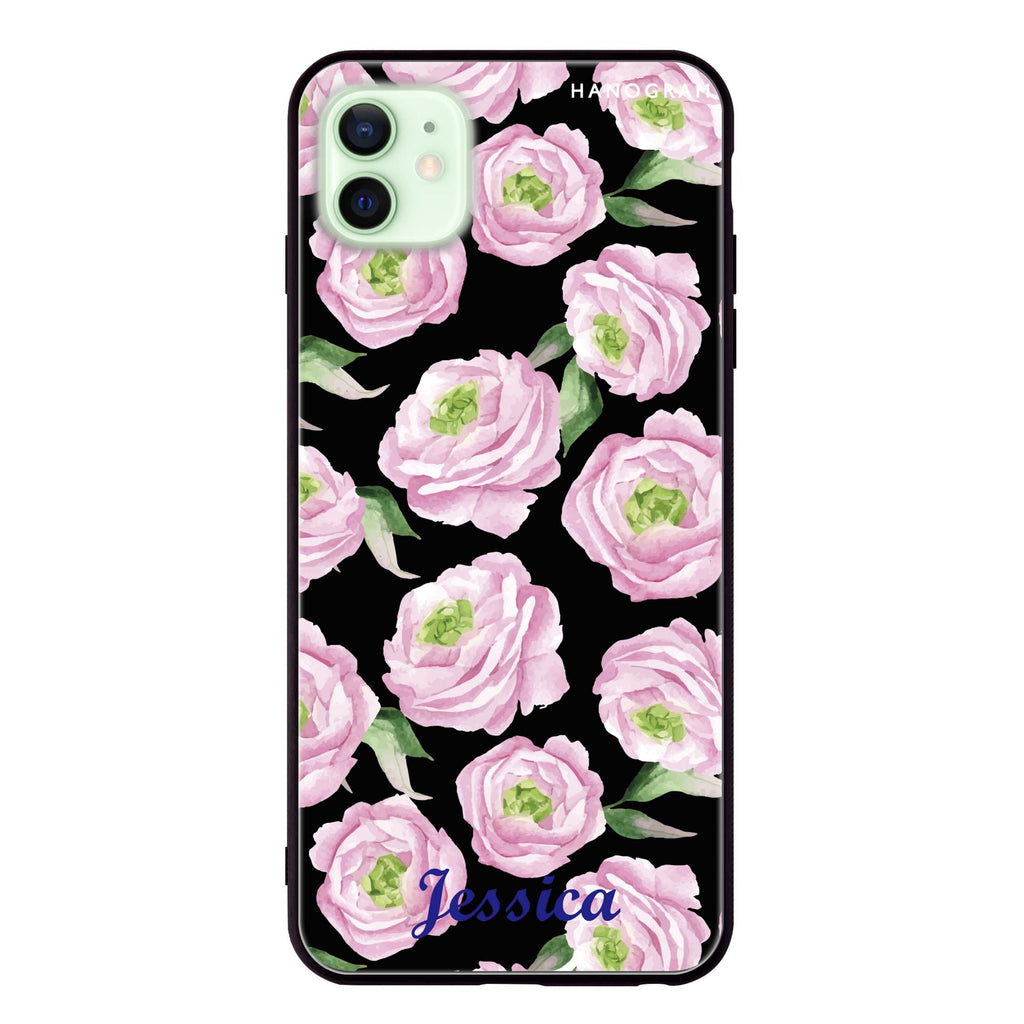 Watercolor pink floral iPhone 12 mini 超薄強化玻璃殻