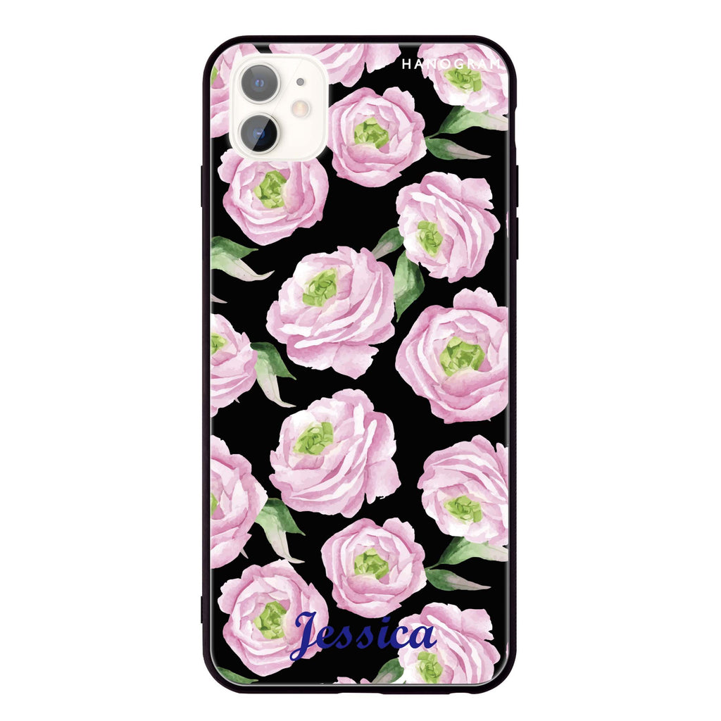 Watercolor pink floral iPhone 11 超薄強化玻璃殻