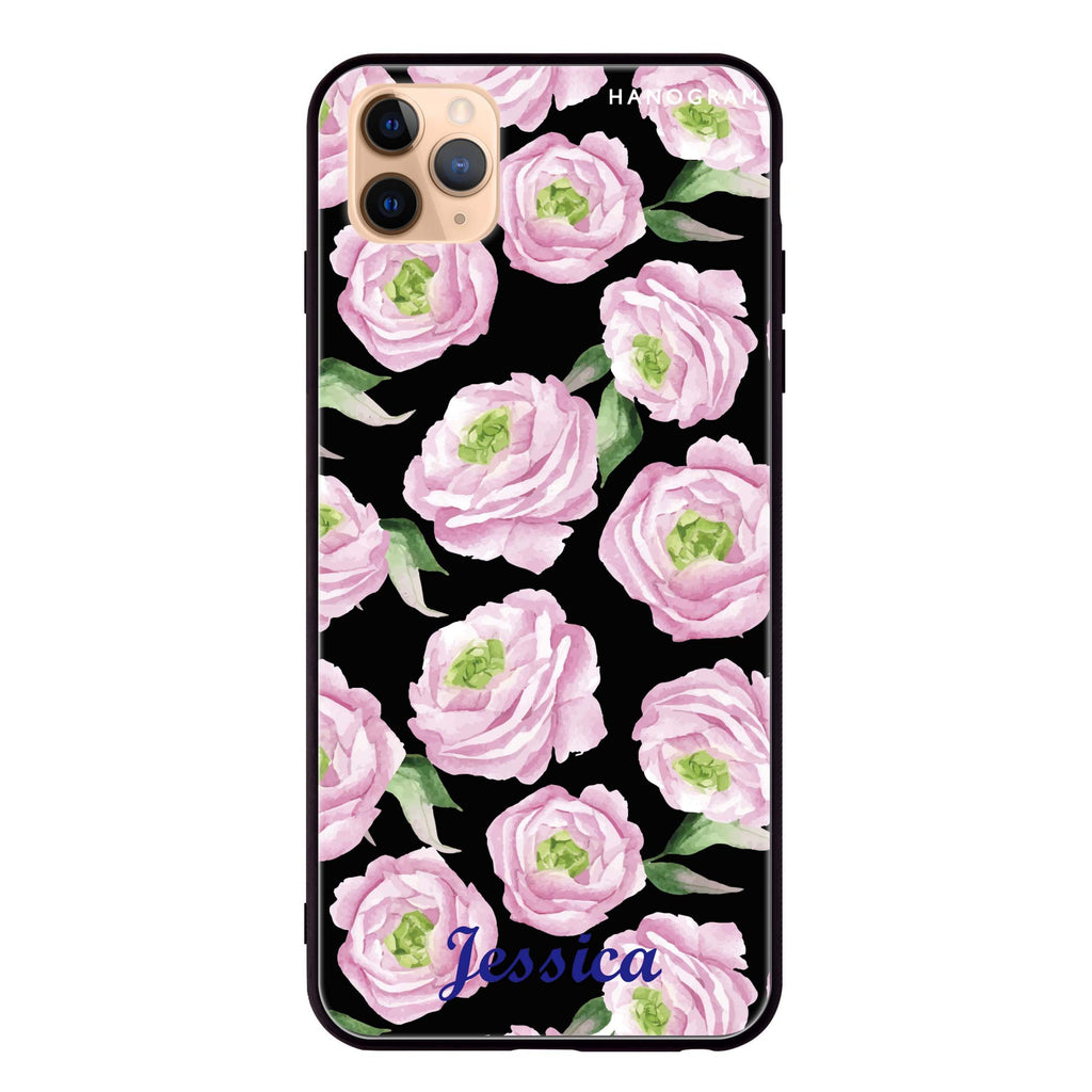 Watercolor pink floral iPhone 11 Pro Max 超薄強化玻璃殻
