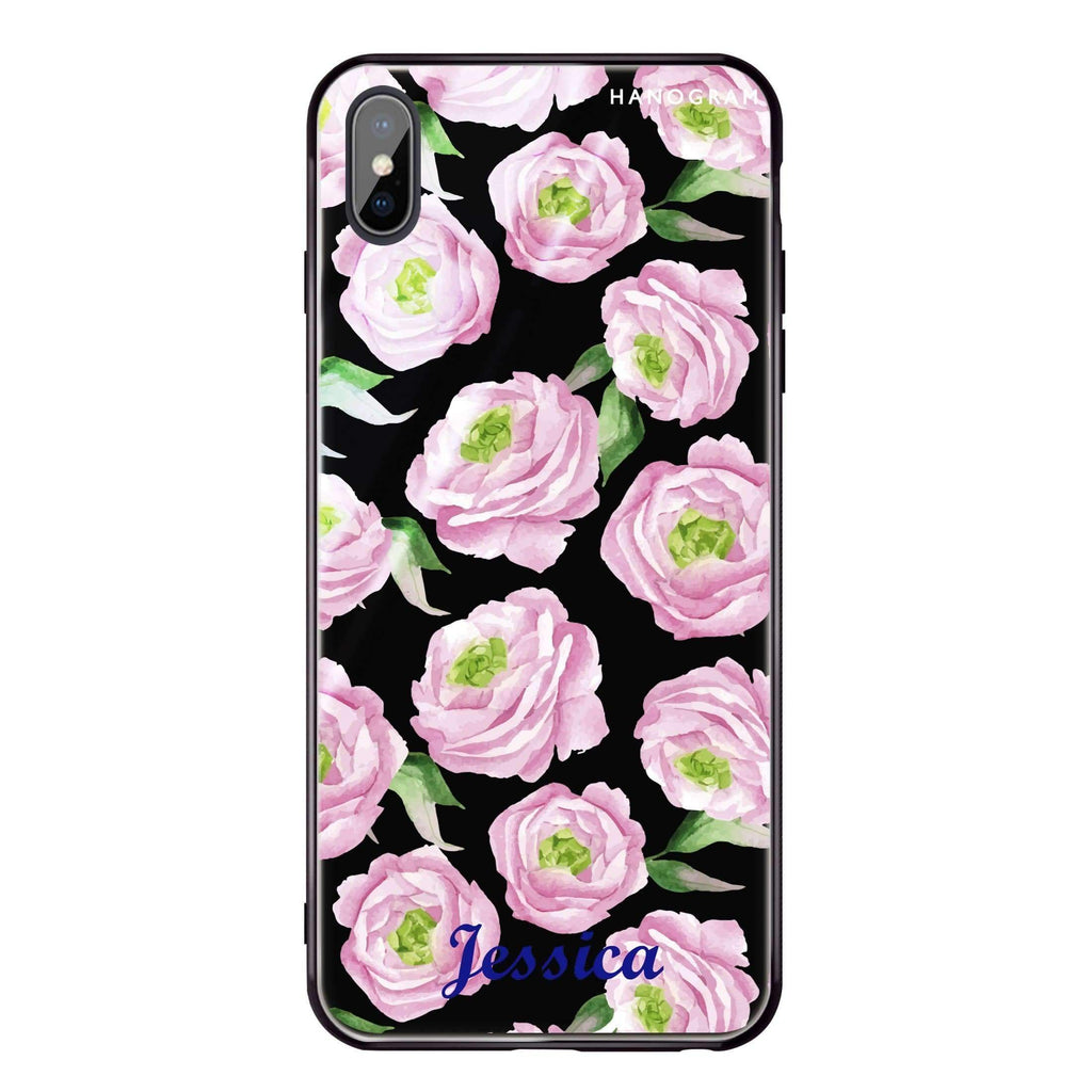 Watercolor pink floral iPhone X 超薄強化玻璃殻