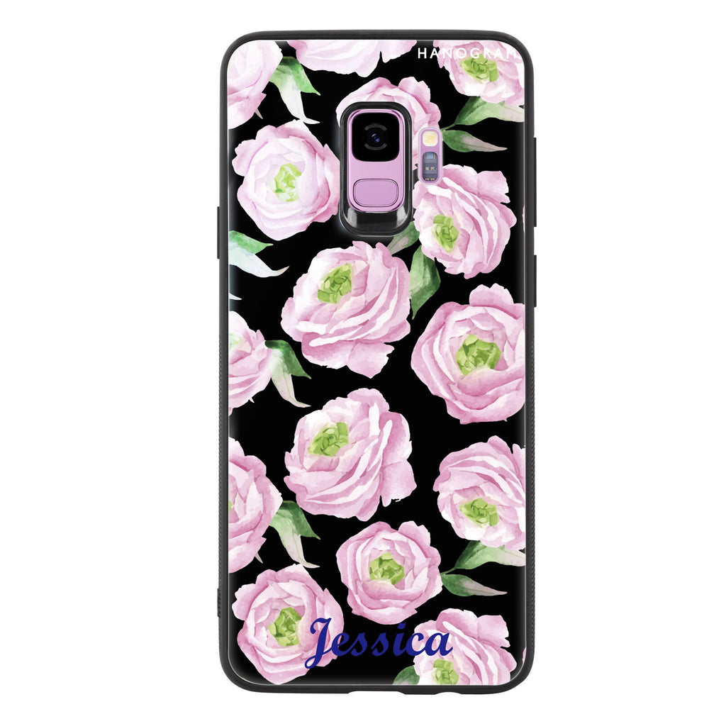 Watercolor pink floral Samsung S9 超薄強化玻璃殻