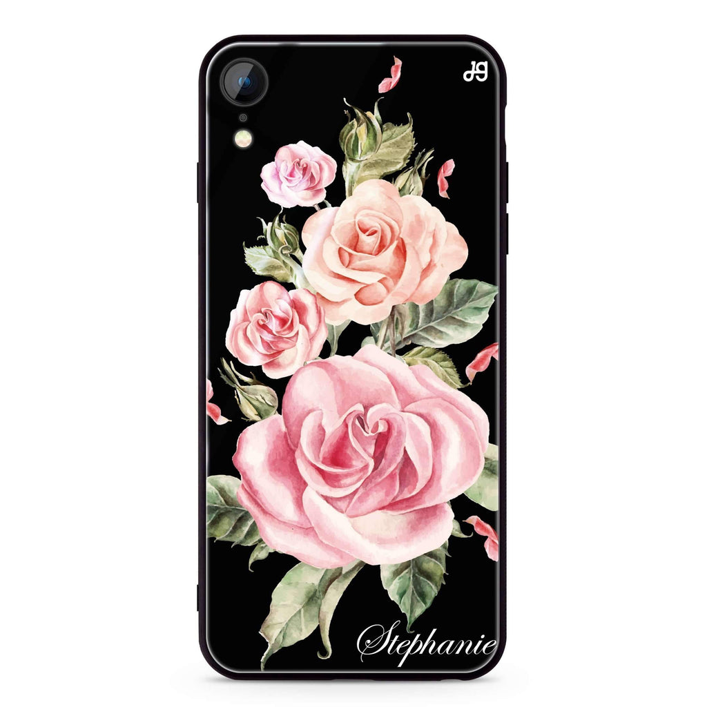 Pink Watercolor Floral iPhone XR 超薄強化玻璃殻