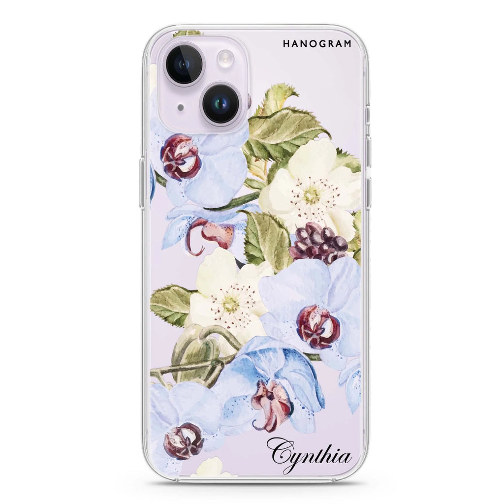 Light Blue Floral iPhone 14 水晶透明保護殼