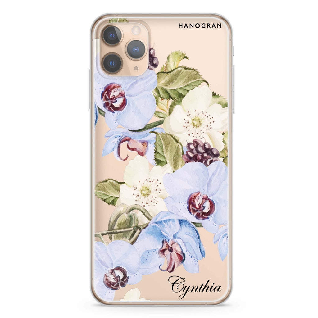 Light Blue Floral iPhone 11 Pro Max 水晶透明保護殼