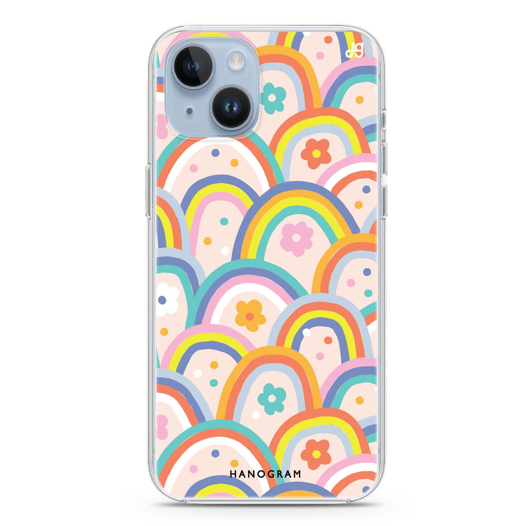 Colourful Rainbow Floral iPhone 14 水晶透明保護殼