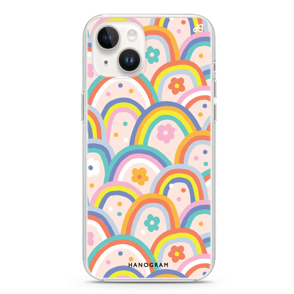 Colourful Rainbow Floral iPhone 14 Magsafe 兼容水晶透明保護殼
