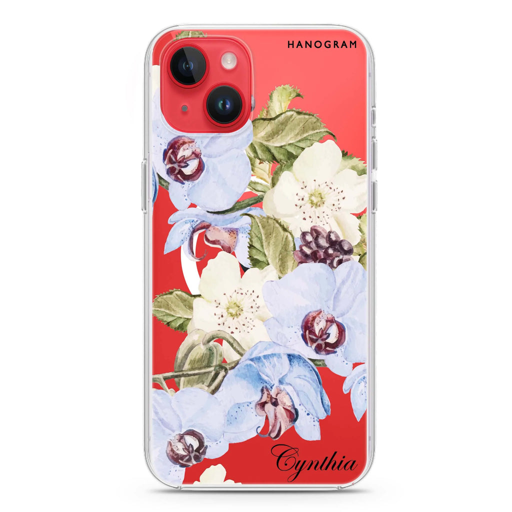Light Blue Floral iPhone 14 Plus Magsafe 兼容水晶透明保護殼