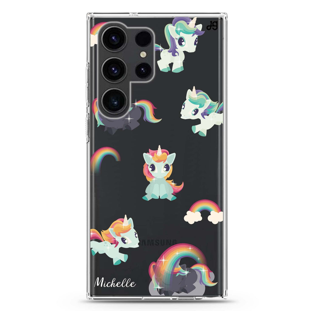 Unicorn & Rainbow Samsung Galaxy Ultra 可加名字透明保護殼，適用 S26/S25/S24/S23 Ultra，圖1